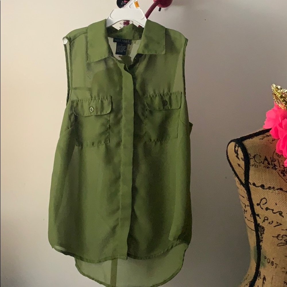 Wet Seal Sheer Sleeveless Button Down Shirt